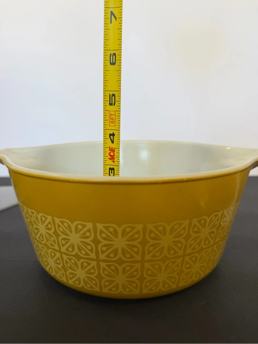 Vtg Pyrex 474-B Autumn Floral Mustard 1.5 Qt Square Flowers Casserole w/ Lid